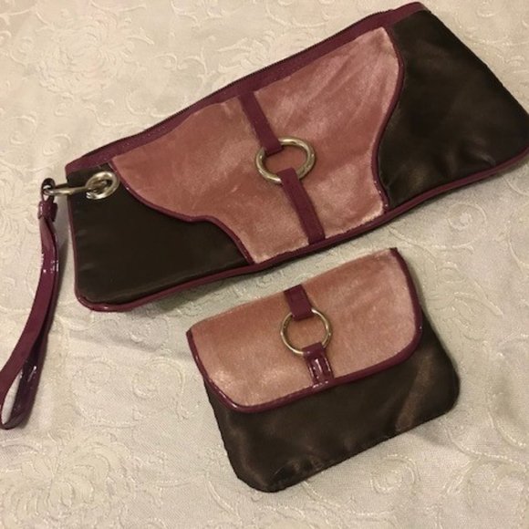 Avon Handbags - Avon burgundy velvet/vinyl wristlet coin purse